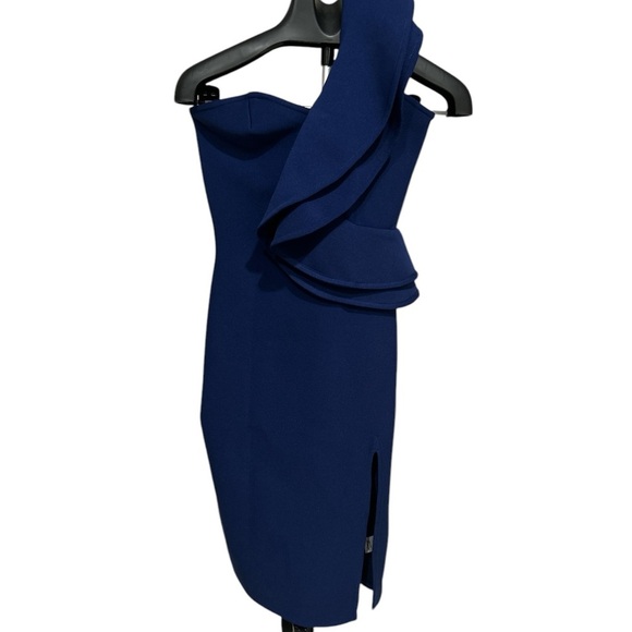 One Shoulder Ruffle Dress Side Split Bodycon Bandage Dress - Picture 7 of 8